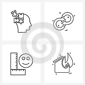 Set of 4 Modern Line Icons of puzzle, build, mind game, arrows, edit