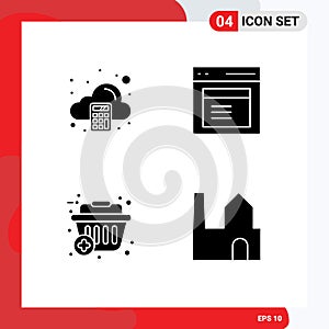 Set of 4 Modern UI Icons Symbols Signs for accounting, basket, tax, modal, shopping