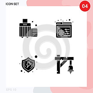 Set of 4 Modern UI Icons Symbols Signs for bag, secure, luggage, settings, verify