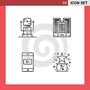 Set of 4 Modern UI Icons Symbols Signs for biochip, mobile, machine, business, video