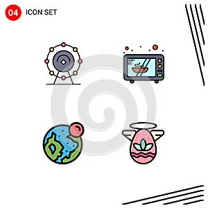 Set of 4 Modern UI Icons Symbols Signs for browser, world, hotel, oven, angle