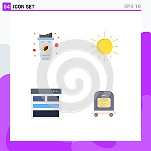 Set of 4 Modern UI Icons Symbols Signs for coffee, communication, drink, planet, contact us