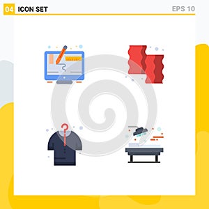Set of 4 Modern UI Icons Symbols Signs for computer, buy, screen, cooking, shopping
