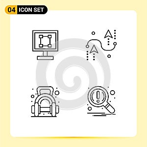Set of 4 Modern UI Icons Symbols Signs for crop, programing, program, curves, fitness