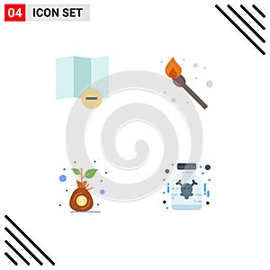 Set of 4 Modern UI Icons Symbols Signs for delete, drug, fire, growth, poison