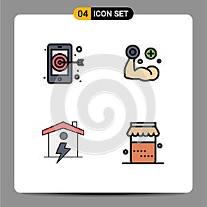 Set of 4 Modern UI Icons Symbols Signs for digital, enrgy, fitness, muscle, jam