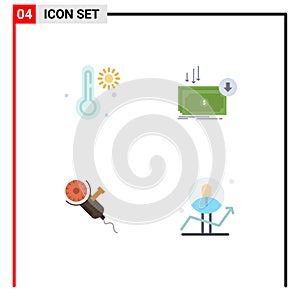 Set of 4 Modern UI Icons Symbols Signs for hot, saw, business, expense, power