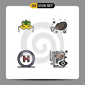 Set of 4 Modern UI Icons Symbols Signs for mask, clinic, mardigras, food, hospital