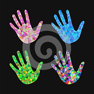 Set of 4 open hand bunch of fives polygonal black background