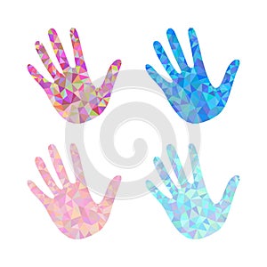 Set of 4 open hand bunch of fives polygonal white background