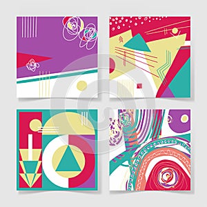 Set of 4 posters with abstract trendy pattern background