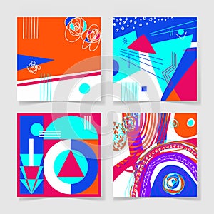 Set of 4 posters with abstract trendy pattern background