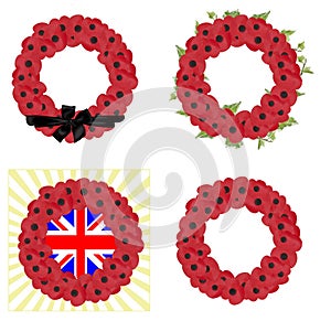 Set of 4 remembrance wreaths vector photo