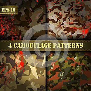 Set of 4 seamless camouflage pattern vector.