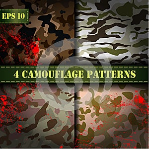 Set of 4 seamless camouflage pattern vector.