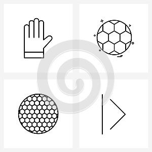 Set of 4 Simple Line Icons of gloves; honey; garments; sports games; direction
