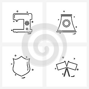 Set of 4 Simple Line Icons of machine; password; stiches; industrial; secure