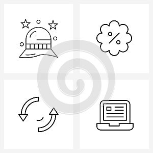 Set of 4 Simple Line Icons of Pamela, repeat, fashion, percent, circle