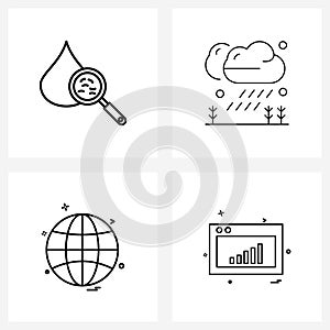 Set of 4 Simple Line Icons for Web and Print such as blood, globe, search, farm, world