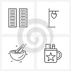 Set of 4 Simple Line Icons for Web and Print such as computer, mixture, board, wedding, pen cup