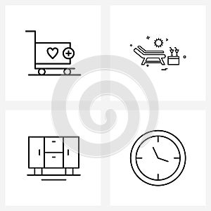 Set of 4 Simple Line Icons for Web and Print such as medical; furniture; heart; beach; house