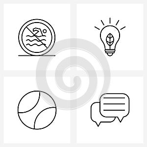 Set of 4 Simple Line Icons for Web and Print such as swimming, sports, water, leaf, chat