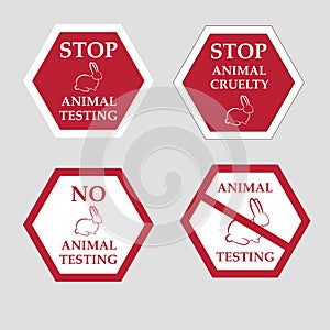 Set of 4 `stop animal testing` icons.