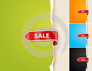 Set of 4 teared papers with sale bar.