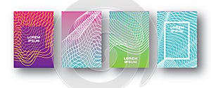Set of 4 Trendy Colorful Gradient Future Geometric Shapes Covers template. Minimal geometry blend halftone design for