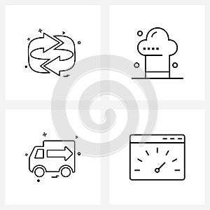 Set of 4 UI Icons and symbols for arrow, van, arrow, cooking, travel