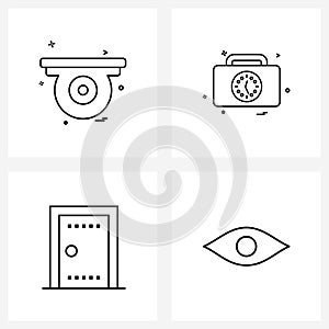 Set of 4 UI Icons and symbols for cctv, holdings, protection, building, eye