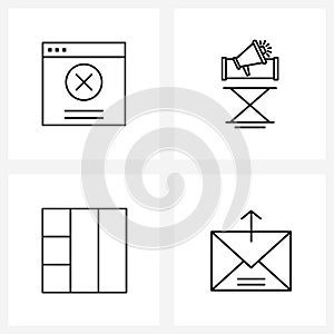 Set of 4 UI Icons and symbols for communication, five, message, sound, layout