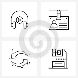 Set of 4 UI Icons and symbols for earphone, reload, sound, id, basic