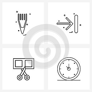 Set of 4 UI Icons and symbols for pencil, right, education, direction, clip montage