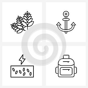 Set of 4 UI Icons and symbols for wheat, medical, anchor, ship, baggage