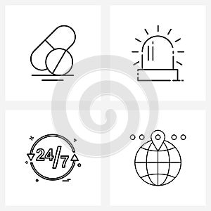 Set of 4 Universal Line Icons of capsule, hours, tablets, light, time