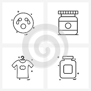 Set of 4 Universal Line Icons of emoji, garments, crying, sport, medical