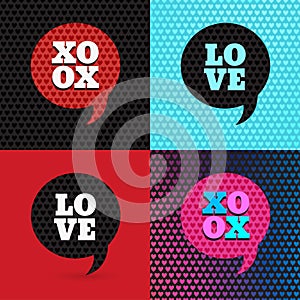 Set of 4 valentines day illustrations and typography elements