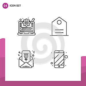 Set of 4 Vector Filledline Flat Colors on Grid for laptop, email, progress, tagline, mobile