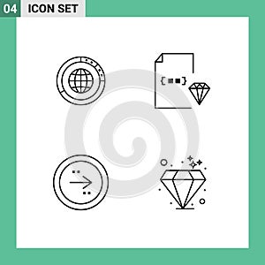 Set of 4 Vector Filledline Flat Colors on Grid for management, development, globe, world, file