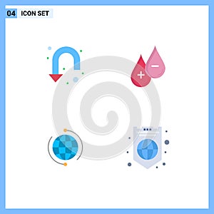 Set of 4 Vector Flat Icons on Grid for arrow, globe, down, liquid, connect