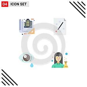 Set of 4 Vector Flat Icons on Grid for building, strategy, construction, ideas, droop