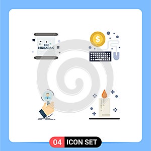 Set of 4 Vector Flat Icons on Grid for card, search, mubarak, laptop, human resource