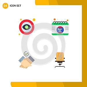 Set of 4 Vector Flat Icons on Grid for eye, themes, visible, day, armchair