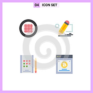 Set of 4 Vector Flat Icons on Grid for grid, book, streamline, painting, notes