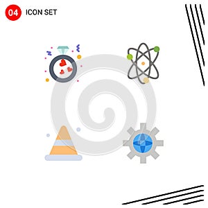 Set of 4 Vector Flat Icons on Grid for heart, cone, proposal, science, road