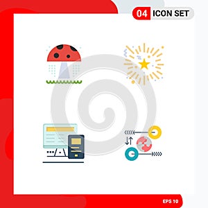 Set of 4 Vector Flat Icons on Grid for water, education, event, night party, puzzle