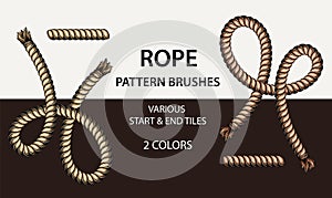 Set of 4 vector rope pattern brushes with 2 different styles of ends