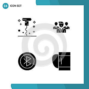 Set of 4 Vector Solid Glyphs on Grid for bottle, computer, opened, friendzone, network