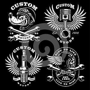 Set of 4 vintage biker illustrations on dark background_2